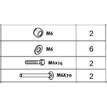  M6 csavar készlet, 2 db. anya, 6 db. alátét, 2 db. 18 mm-es csavar, 2 db. 70 mm-es csavar.