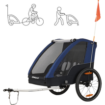 Polisport gyerek utánfutó max 2 gyermek szállítására, rugós lengéscsillapítás, 2 kerékpár adapterrel a csomagban, futó-szett nélkül