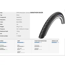 Schwalbe külső 622-40 (28x1.50) marathon racer perf HS429 rg SpC ref ls 495g