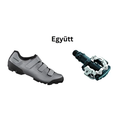 Shimano Cipő Mtb Xc100 Férfi Ezüst + Pedál Spd Pdm520 Fekete Stoplival